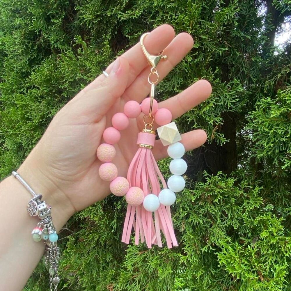 Light Pink Beaded keychain